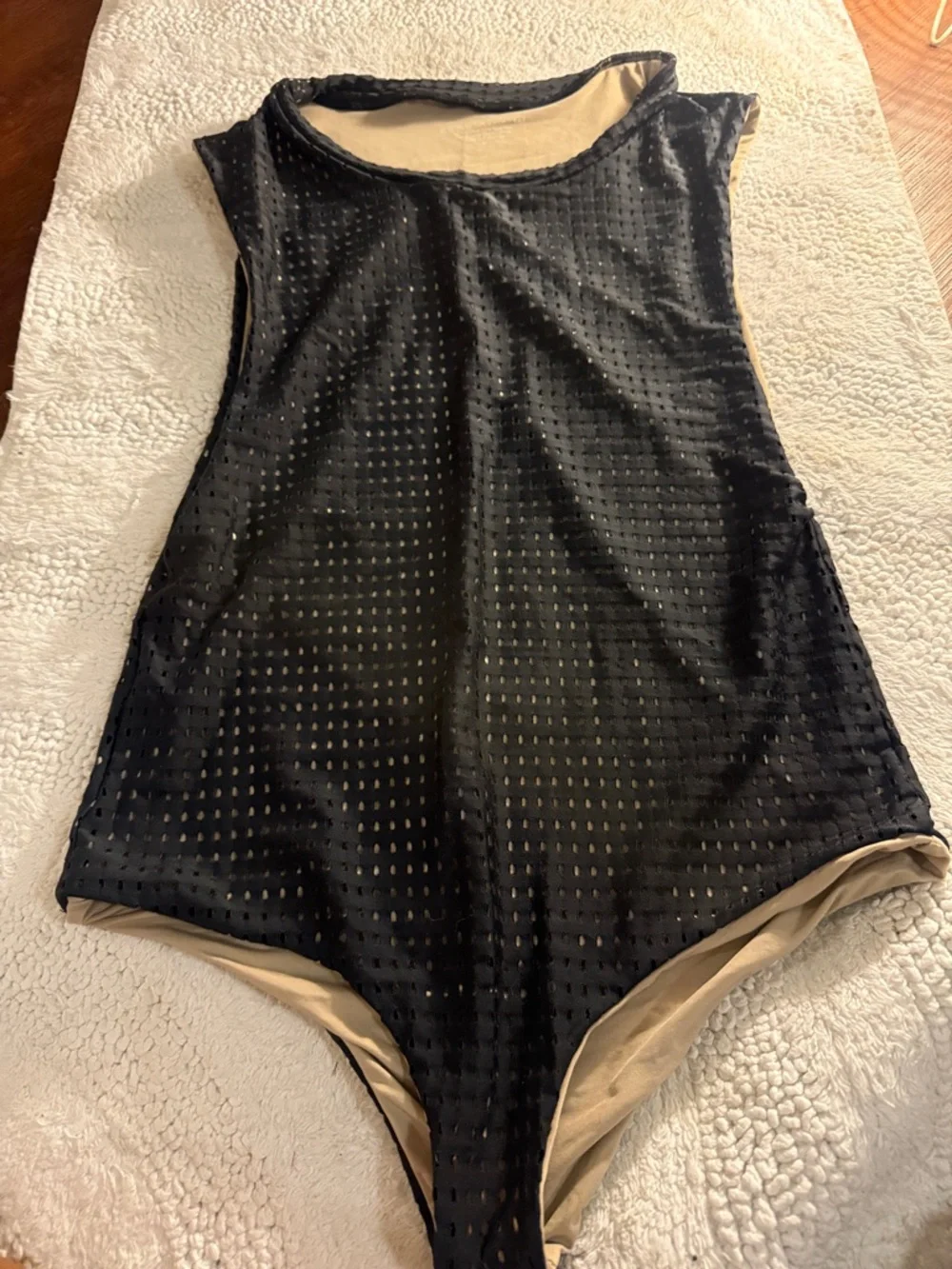 acacia swimwear Black Mesh Sleeveless One-Piece with Nude Lining - Picture 4 of 4